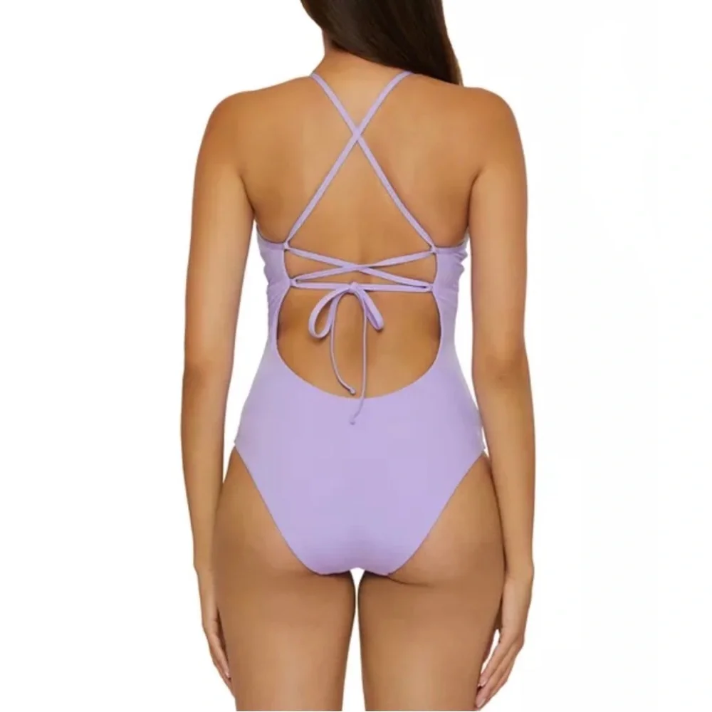 BECCA Lavender One-Piece Swimsuit with Green Trim